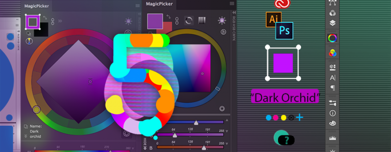 MagicPicker 5.0 displays color name on the wheel, colorizes vector shapes