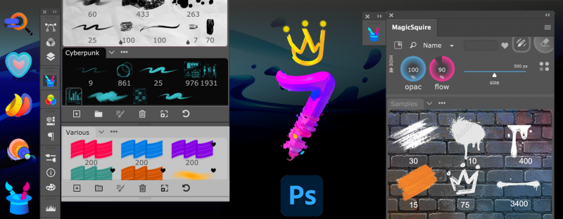Instant faves , Group Textures, Reinvent Brush Groups in #Photoshop with new MagicSquire 7. Filter by kind, Scale UI, use as HUD & more! 
